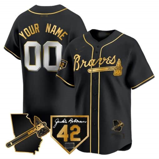 Atlanta Braves 2024 Robinson & Georgia Patch Vapor Premier Limited Custom Jersey â€?Black Gold Baseball Jersey