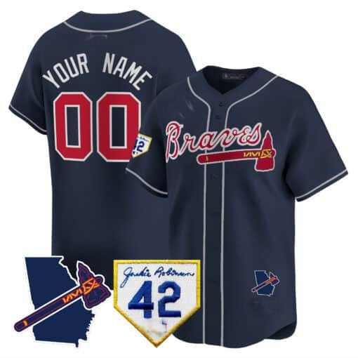 Atlanta Braves 2024 Robinson & Georgia Patch Vapor Premier Limited Custom Jersey â€?Navy Baseball Jersey