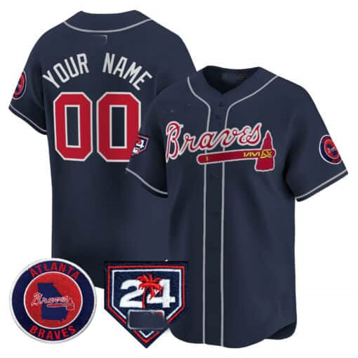 Atlanta Braves 2024 Spring Training Patch Vapor Premier Limited Custom Jersey â€?Navy Baseball Jersey