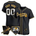Atlanta Braves 2024 Spring Training & Georgia Patch Vapor Premier Elite Custom Jersey â€?Black Gold Baseball Jersey