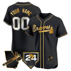 Atlanta Braves 2024 Spring Training & Georgia Patch Vapor Premier Elite Custom Jersey â€?Black Gold Baseball Jersey