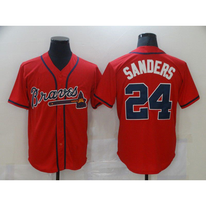 Atlanta Braves #24 Deion Sanders Red Game Baseball Jersey