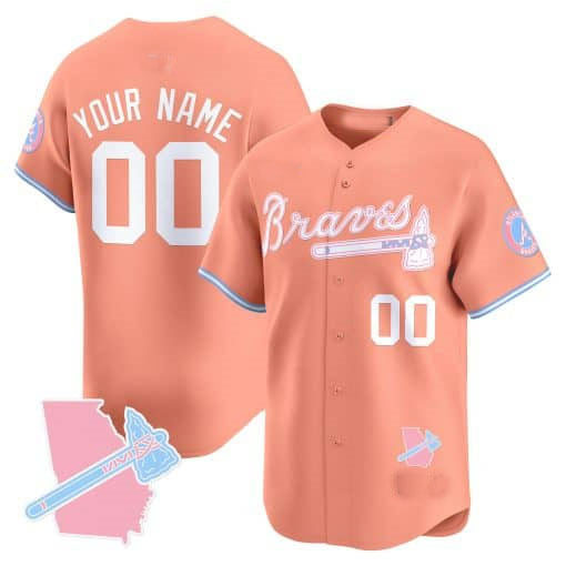 Atlanta Braves Bubblegum Pink Vapor Premier Limited Custom Jersey â€?Peach Baseball Jersey