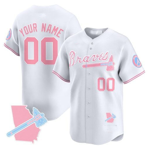 Atlanta Braves Bubblegum Pink Vapor Premier Limited Custom Jersey â€?White Baseball Jersey