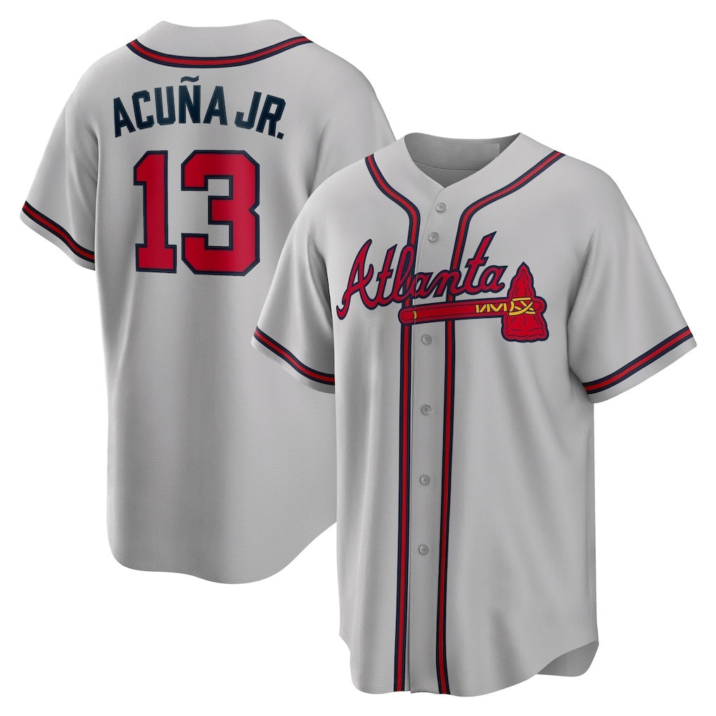 Atlanta Braves #13 Ronald Acuna Jr. Gray Road Replica Player Name  Baseball Jersey