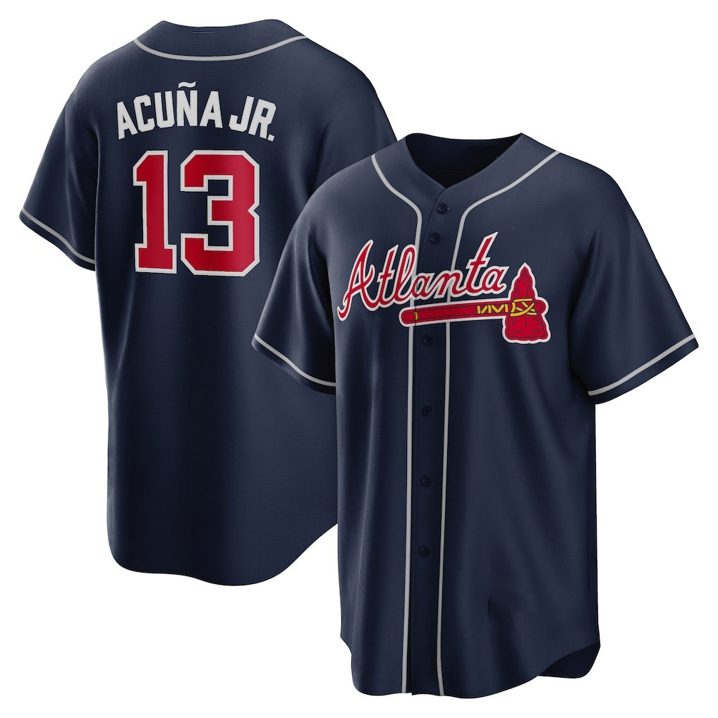 Atlanta Braves #13 Ronald Acuna Jr. Navy Alternate Replica Player Name Baseball Jersey