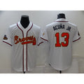 Atlanta Braves #13 Ronald Acuna Jr 2022 White Gold World Series Champions Program Cool Base Stitched Baseball Jersey