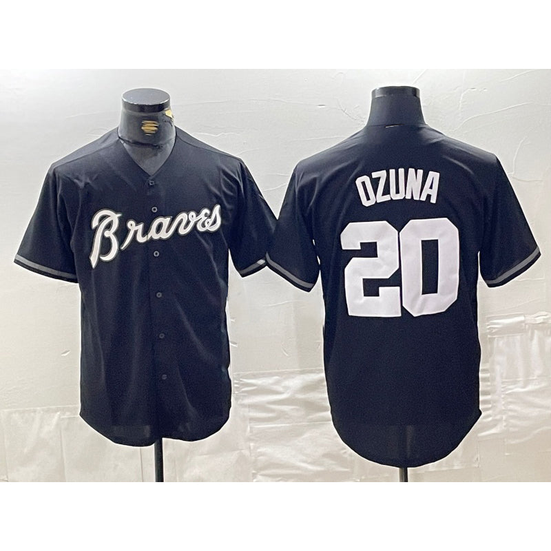 Atlanta Braves #20 Marcell Ozuna Black Cool Base Stitched Baseball Jersey