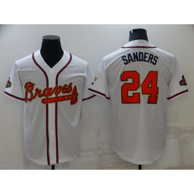 Atlanta Braves #24 Deion Sanders 2022 White Gold World Series Champions Program Cool Base Stitched Baseball Jersey