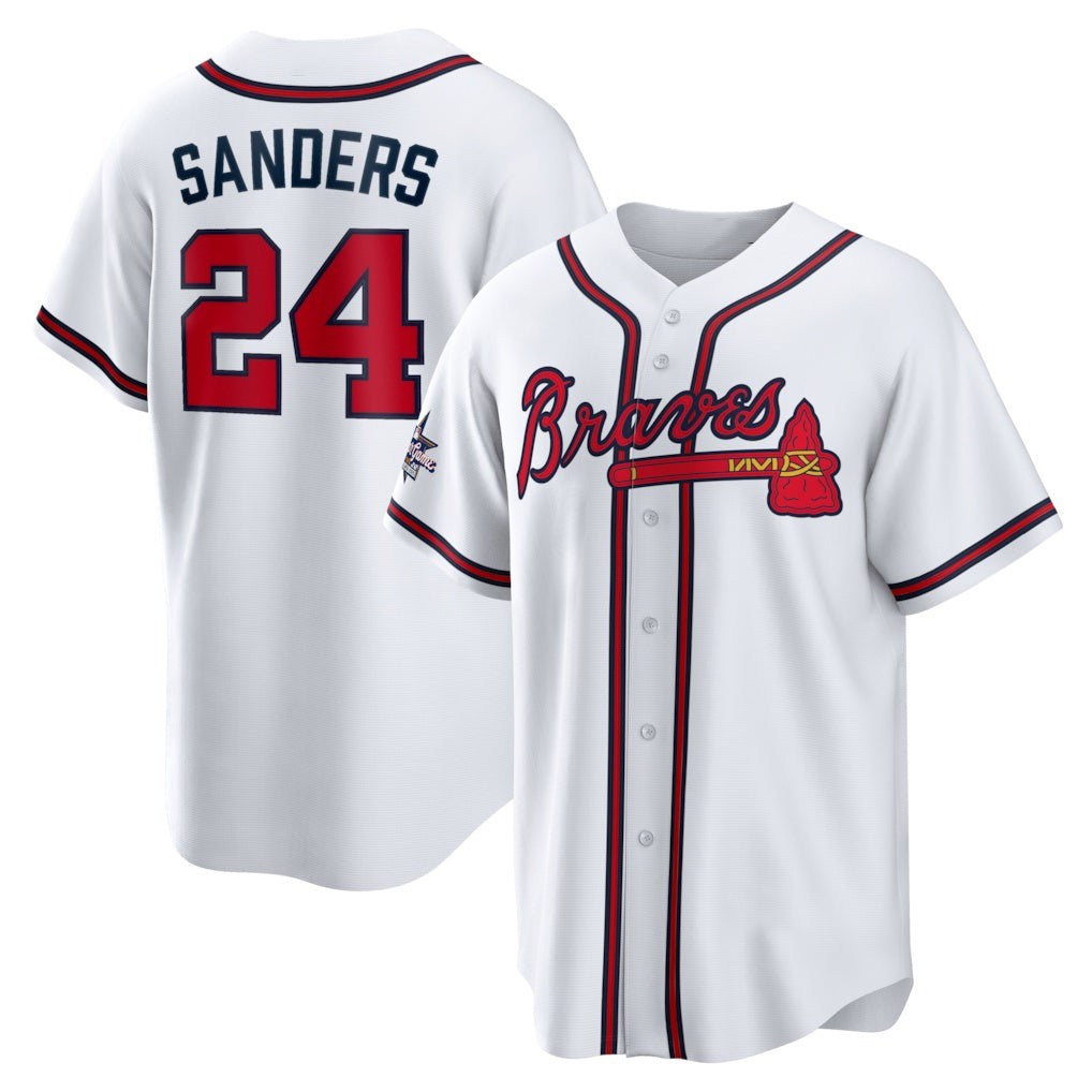 Atlanta Braves #24 Deion Sanders White Home Retired Player Replica Baseball Jersey
