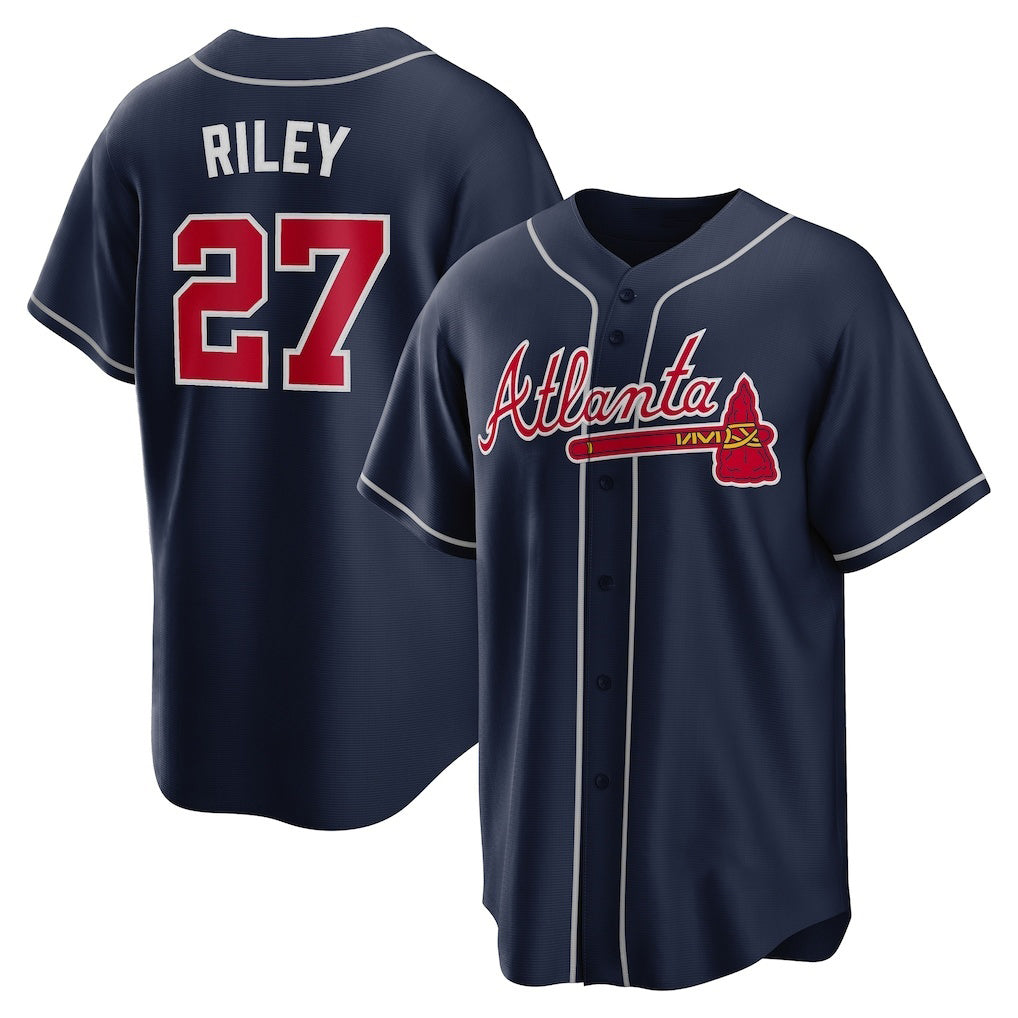 Atlanta Braves #27 Austin Riley Navy Alternate Replica Baseball Jersey