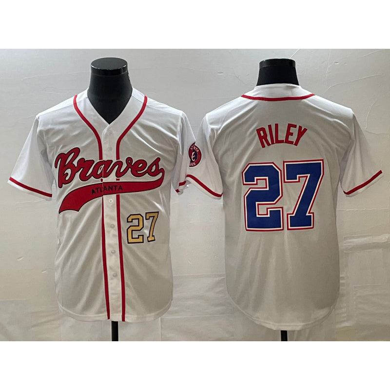 Atlanta Braves #27 Austin Riley Number White Cool Base With Patch Stitched Baseball Jersey