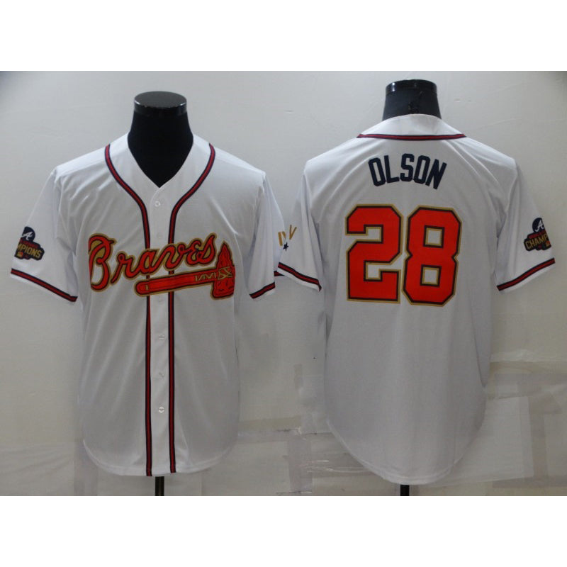 Atlanta Braves #28 Matt Olson 2022 White Gold World Series Champions Program Cool Base Stitched Baseball Jersey