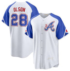 Atlanta Braves #28 Matt Olson White 2023 City Connect Cool Base Stitched Baseball Jersey