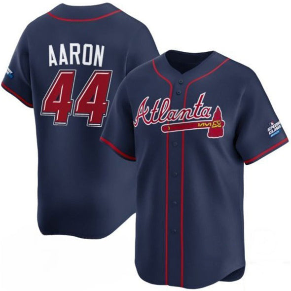 Atlanta Braves #44 Hank Aaron Navy 2025 Speedway Classic Alternate Limited Stitched Baseball Jersey