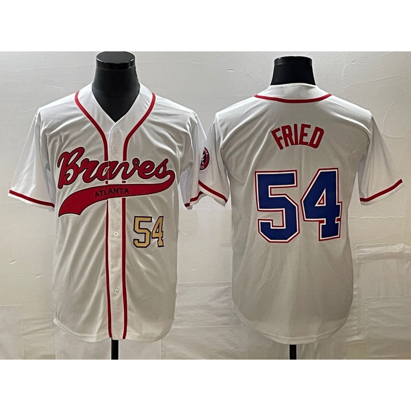 Atlanta Braves #54 Max Fried Number White Cool Base With Patch Stitched Baseball Jersey