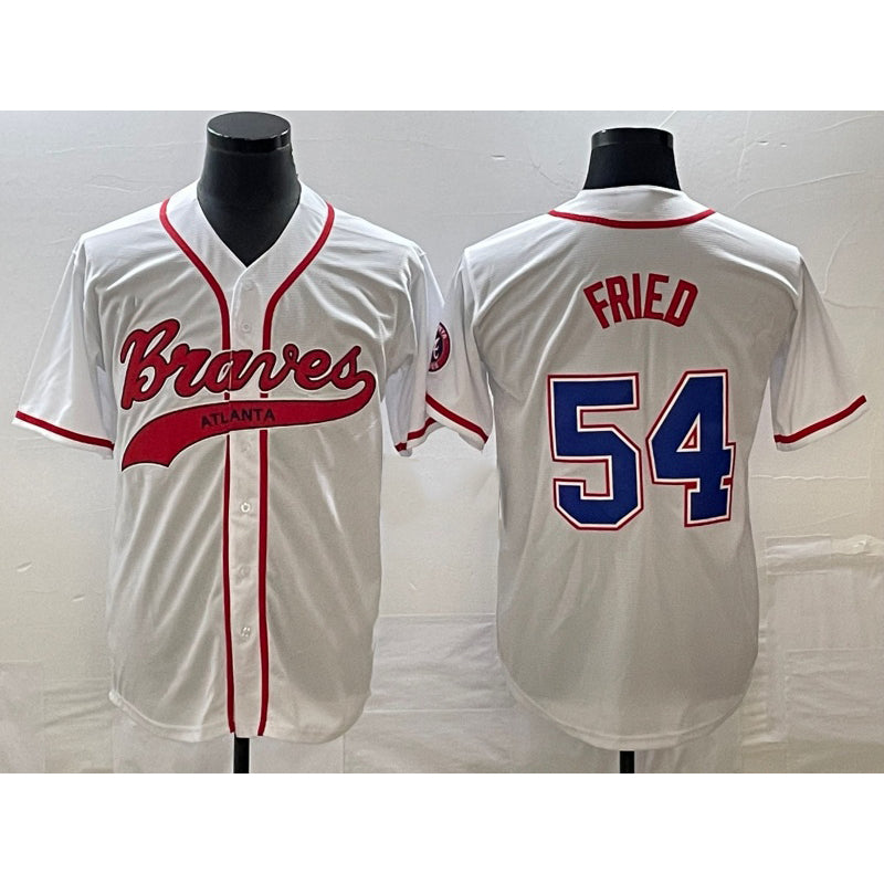 Atlanta Braves #54 Max Fried White Cool Base With Patch Stitched Baseball Jersey
