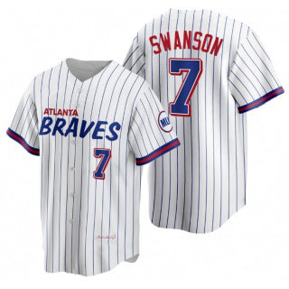 Atlanta Braves #7 Dansby Swanson White 2021 City Connect Stitched Baseball Jersey