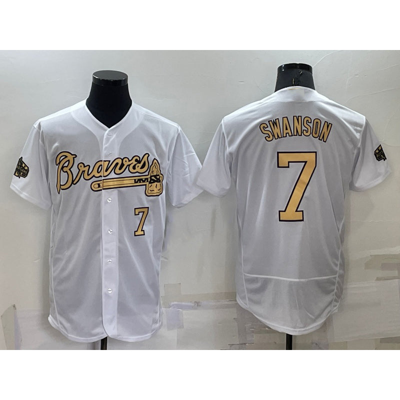 Atlanta Braves #7 Dansby Swanson White Number 2022 All Star Stitched Flex Baseball Jersey