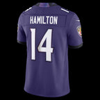 B.Ravens #14 Kyle Hamilton Purple Vapor F.U.S.E. Sewn Down Limited Stitched Football American Jersey
