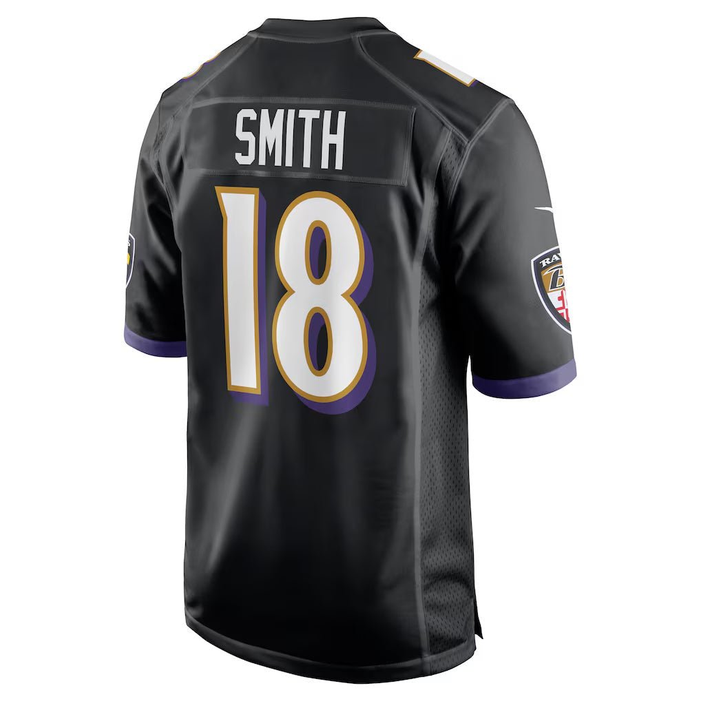 B.Ravens #18 Roquan Smith Black Alternate Game Stitched Football American Jersey
