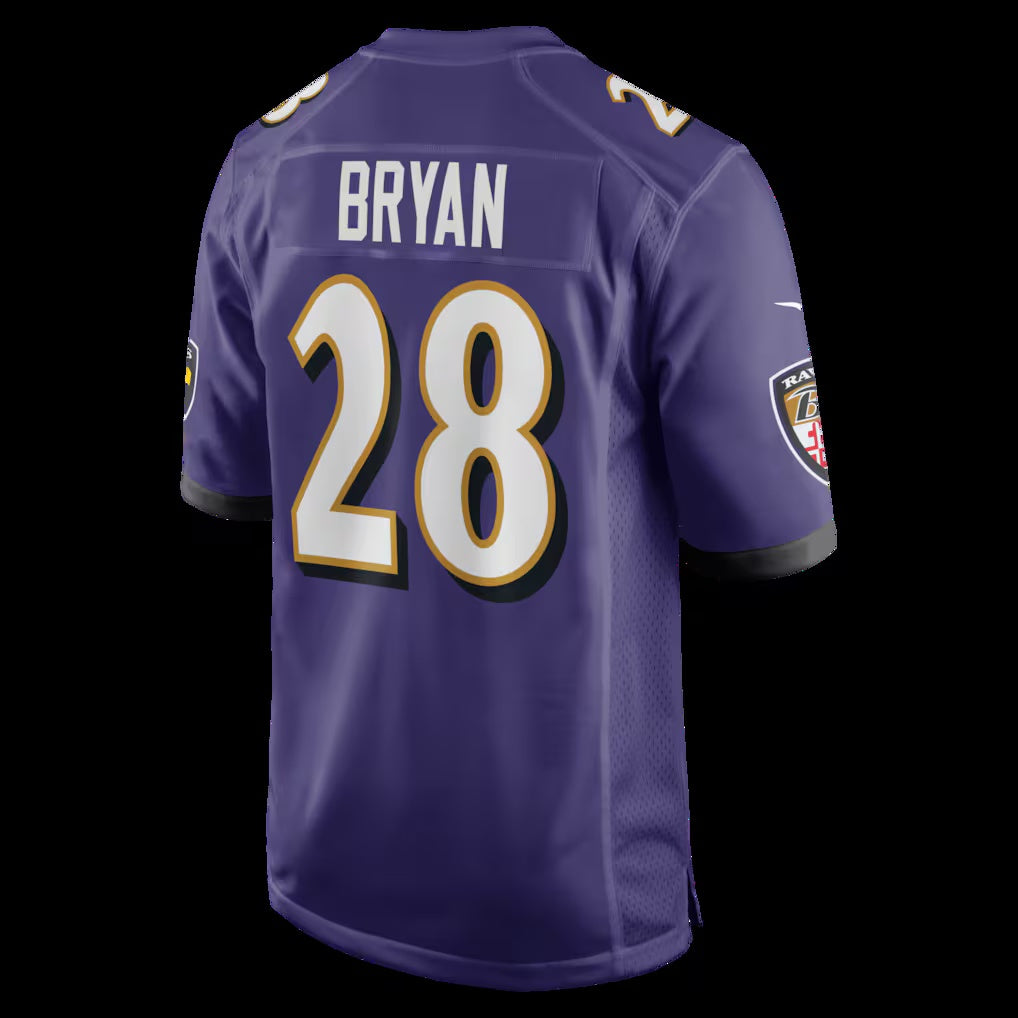 B.Ravens #28 Taven Bryan Purple Team Game Stitched Football American Jersey