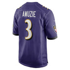 B.Ravens #3 Chidobe Awuzie Purple Team Game Stitched Football American Jersey