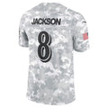 B.Ravens #8 Lamar Jackson Arctic Camo 2024 Salute to Service Limited Stitched Football American Jersey