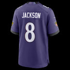 B.Ravens #8 Lamar Jackson Purple Team Game Stitched Football American Jersey