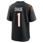 C.Bengals #1 Ja'Marr Chase Black Game Stitched Football American Jersey