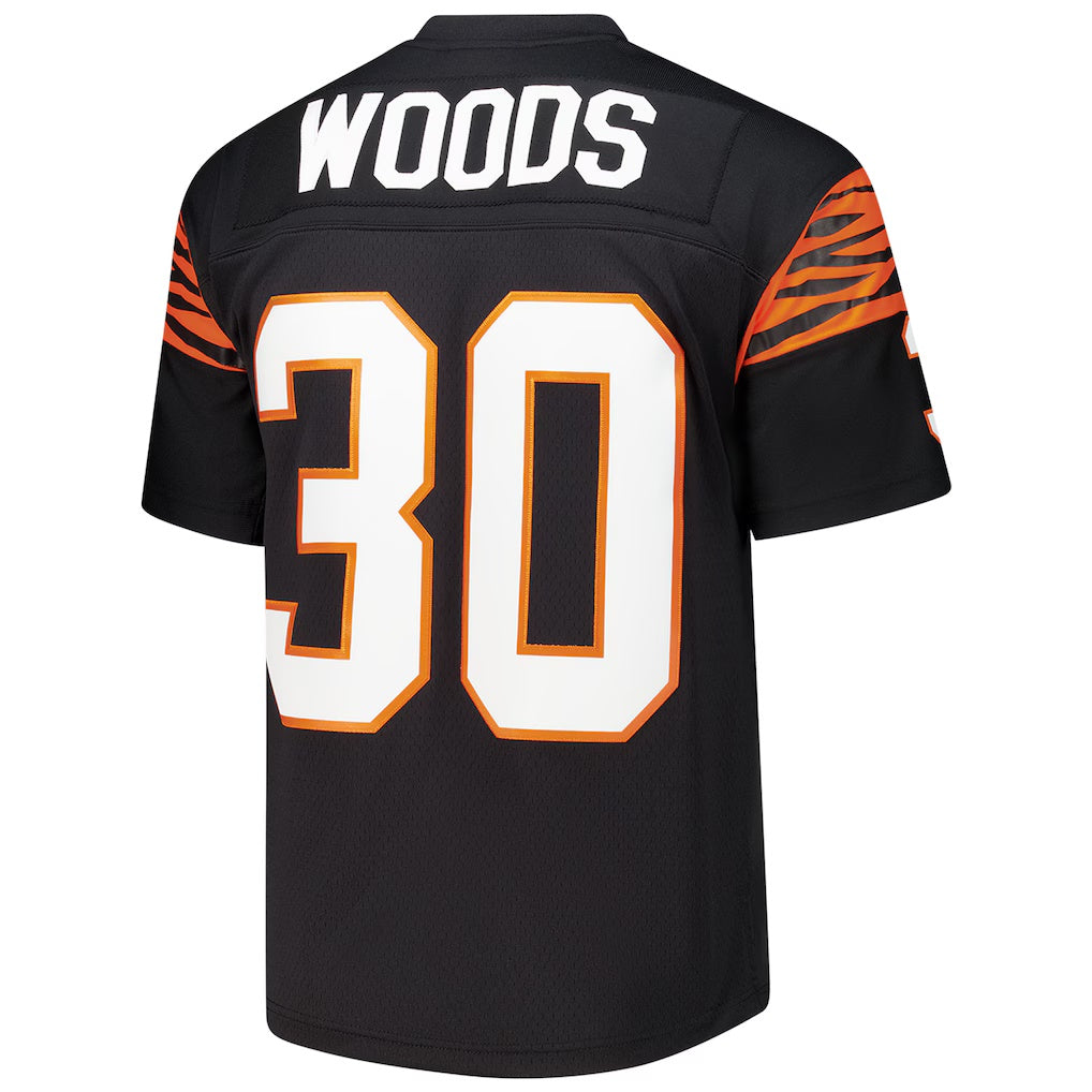 C.Bengals #30 Ickey Woods Mitchell & Ness Black Legacy Replica Stitched Football American Jersey