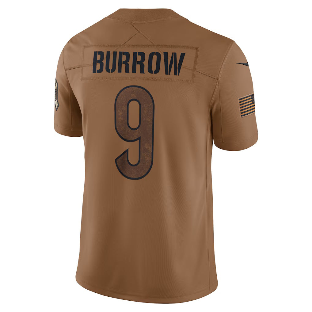 C.Bengals #9 Joe Burrow Brown Salute To Service Limited Stitched Football American Jersey