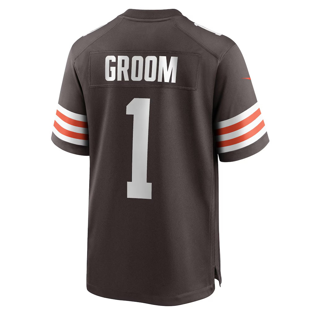 C.Browns Number #1 Groom Brown Game Stitched Football American Jersey