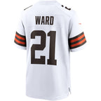 C.Browns #21 Denzel Ward White Game Stitched Football American Jersey