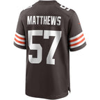 C.Browns #57 Clay Matthews Brown Game Retired Player Stitched Football American Jersey