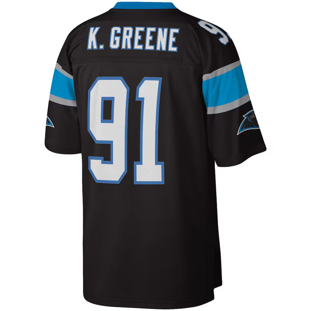 C.Panthers #91 Kevin Greene Mitchell & Ness Black Legacy Replica Stitched Football American Jersey