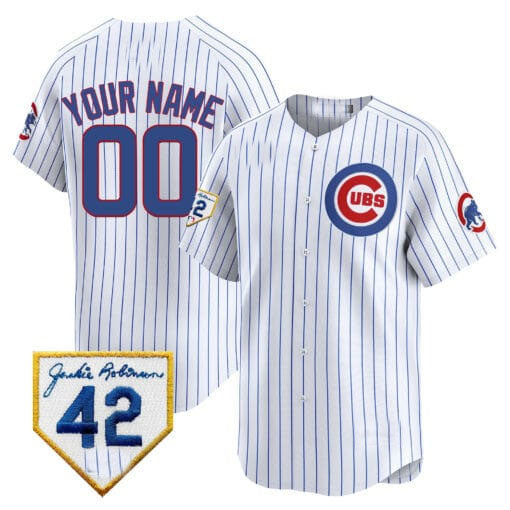 Chicago Cubs 2024 Jackie Robinson Patch Vapor Premier Limited Custom Jersey V2 ¨C White Alternate Baseball Jersey