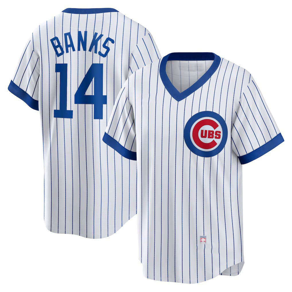Chicago Cubs #14 Ernie Banks White Home Cooperstown Collection Player Baseball Jersey