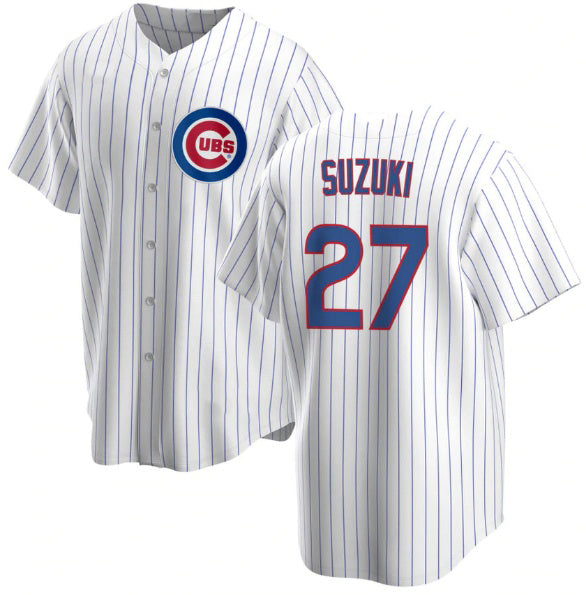 Chicago Cubs #27 Seiya Suzuki White Cool Base Stitched Baseball Jersey