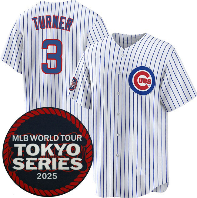 Chicago Cubs #3 Justin Turner White 2025 World Tour Tokyo Series Home Stitched Jersey