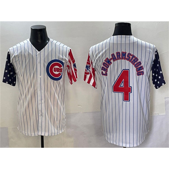 Chicago Cubs #4 Pete Crow-Armstrong White Pinstripe 2025 Independence Day Vapor Premier Limited Stitched Baseball Jersey