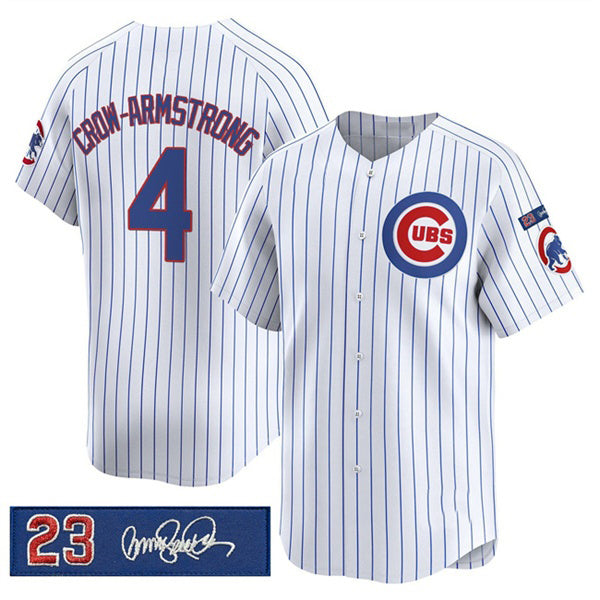Chicago Cubs #4 Pete Crow-Armstrong White Pinstripe 'Ryne Sandberg Tribute' Vapor Limited V3 Stitched Baseball Jersey