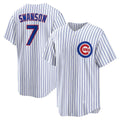 Chicago Cubs #7 Dansby Swanson White Replica Player Baseball Jersey