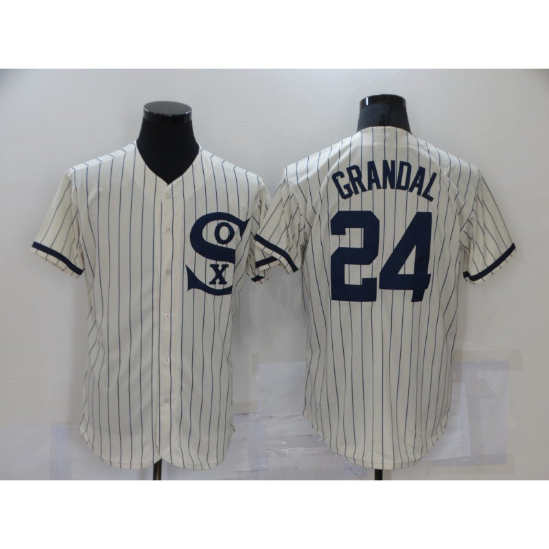 Chicago White Sox #24 Yasmani Grandal 2021 Cream Navy Field of Dreams Name Flex Base Stitched Baseball Jersey