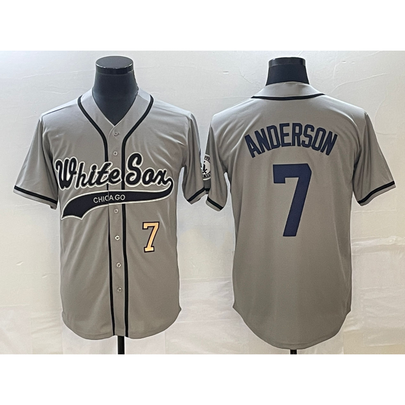 Chicago White Sox #7 Tim Anderson Number Grey Cool Base Stitched Baseball Jersey