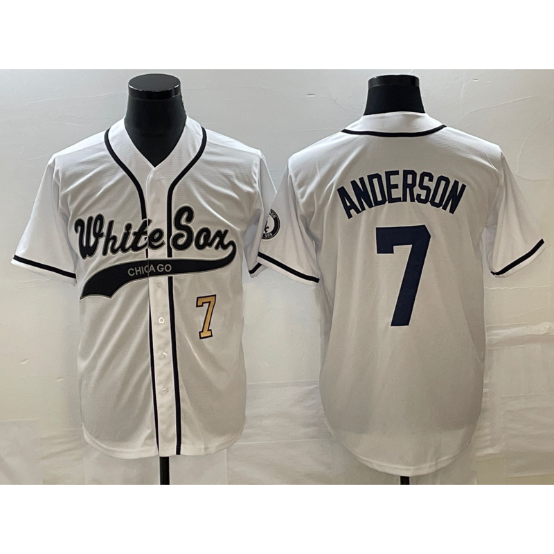 Chicago White Sox #7 Tim Anderson Number White Cool Base Stitched Baseball Jersey