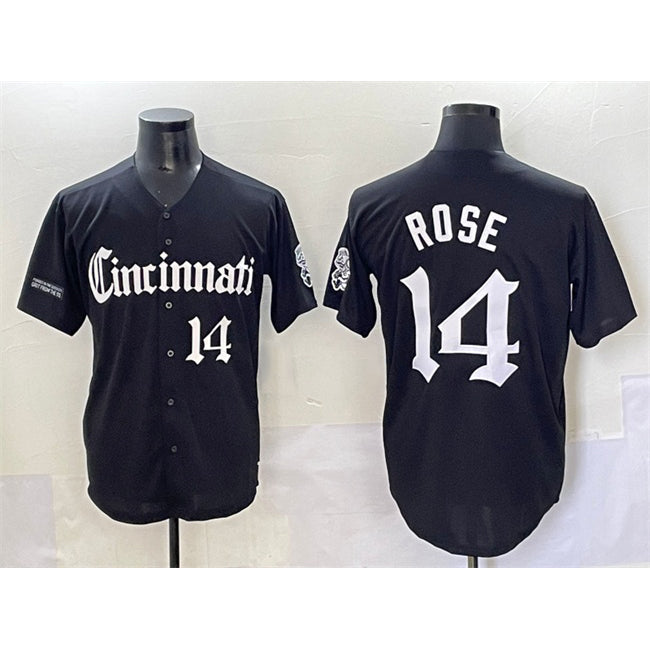Cincinnati Reds #14 Pete Rose Black 'Gothic Queen City Edition' Vapor Premier Limited Stitched Baseball Jersey