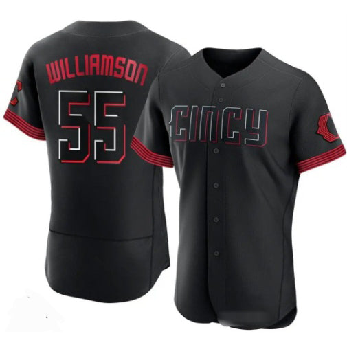Cincinnati Reds #55 Brandon Williamson Black 2023 City Connect Cool Base Stitched Baseball Jersey