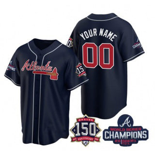 Custom Atlanta Braves Navy Active Player 2021 World Series Chimpions With 150th Anniversary Cool Base Stitched Baseball Jersey