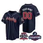 Custom Atlanta Braves Navy Active Player 2021 World Series Chimpions With 150th Anniversary Cool Base Stitched Baseball Jersey